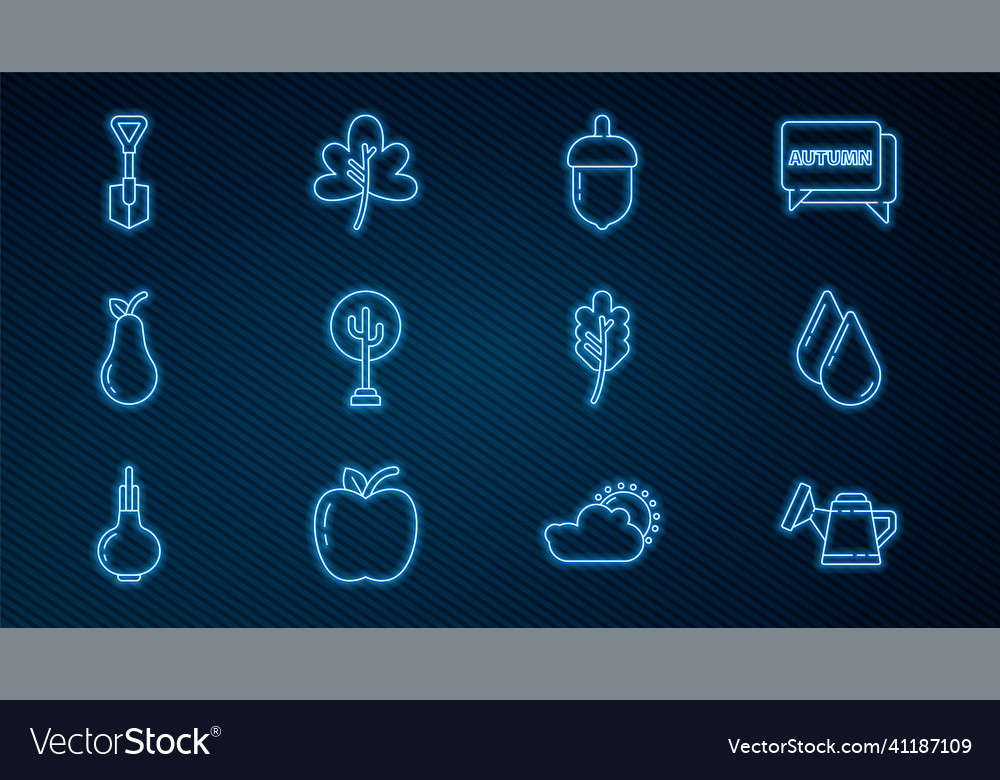 Set line watering can drop acorn tree pear Vector Image Set line watering can drop acorn tree pear