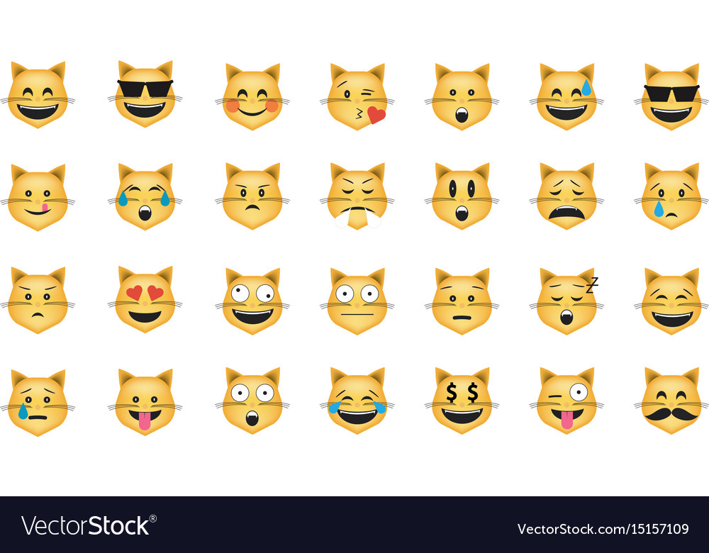 Cute cat emoji emoticon icon set vector - UpLabs