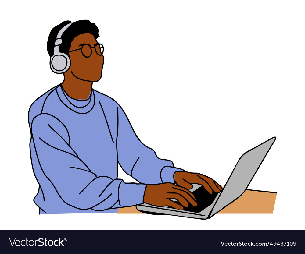 Technical support operator with headset and laptop