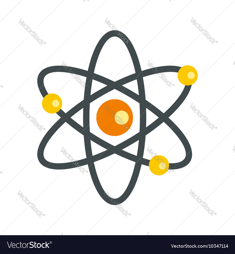 Atom with electrons icon flat style