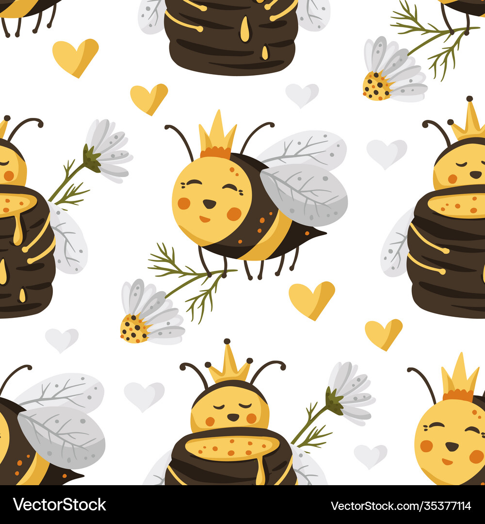 Bee seamless pattern Royalty Free Vector Image