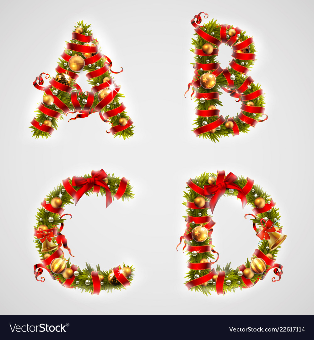 Christmas Font Four Letters Abcd Of Christmas Vector Image