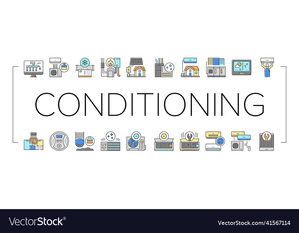 Conditioning system electronics icons set vector image Conditioning system electronics icons set