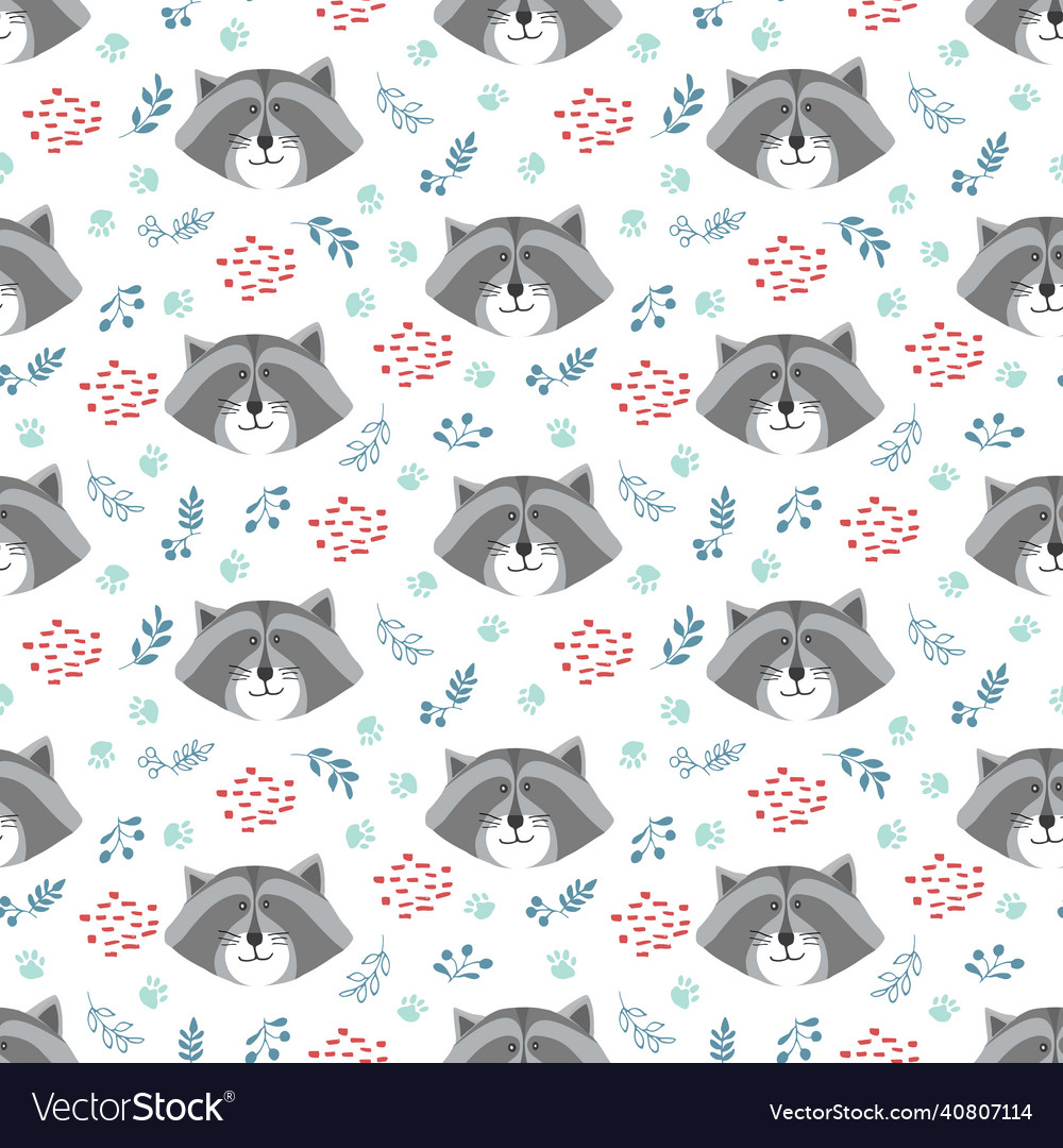 Cute raccoon seamless pattern cartoon animals