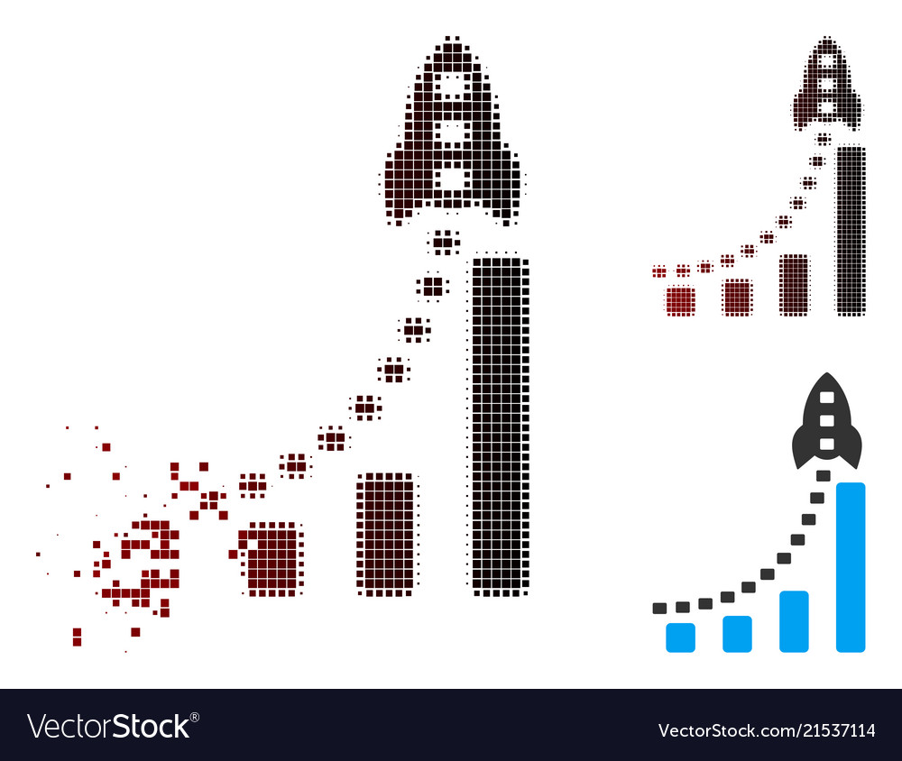 Disintegrating pixel halftone rocket business bar vector image Disintegrating pixel halftone rocket business bar