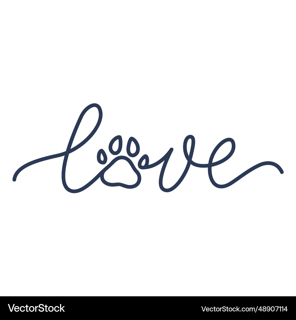 Love dog paw lettering Royalty Free Vector Image