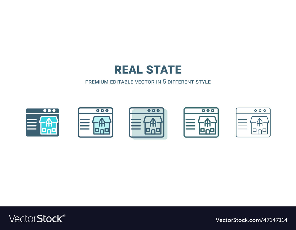 Real state icon in 5 different style outline