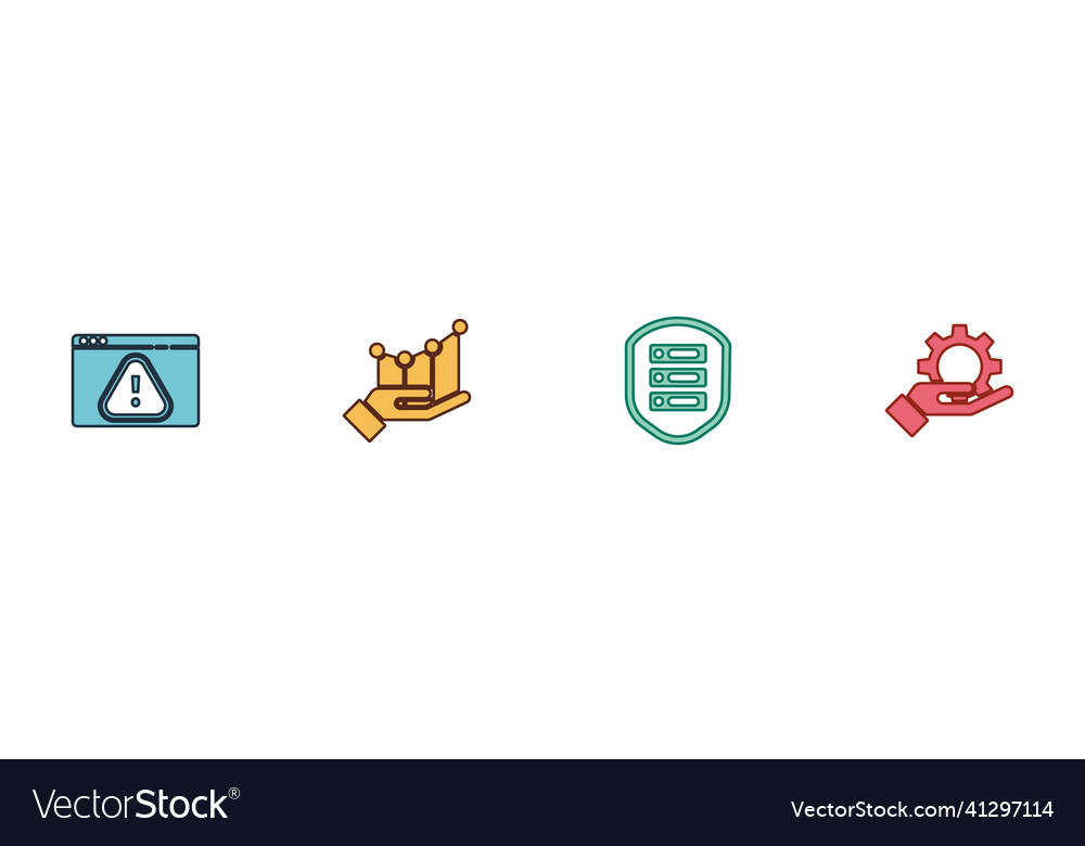 Set browser with exclamation mark pie chart vector image Set browser with exclamation mark pie chart