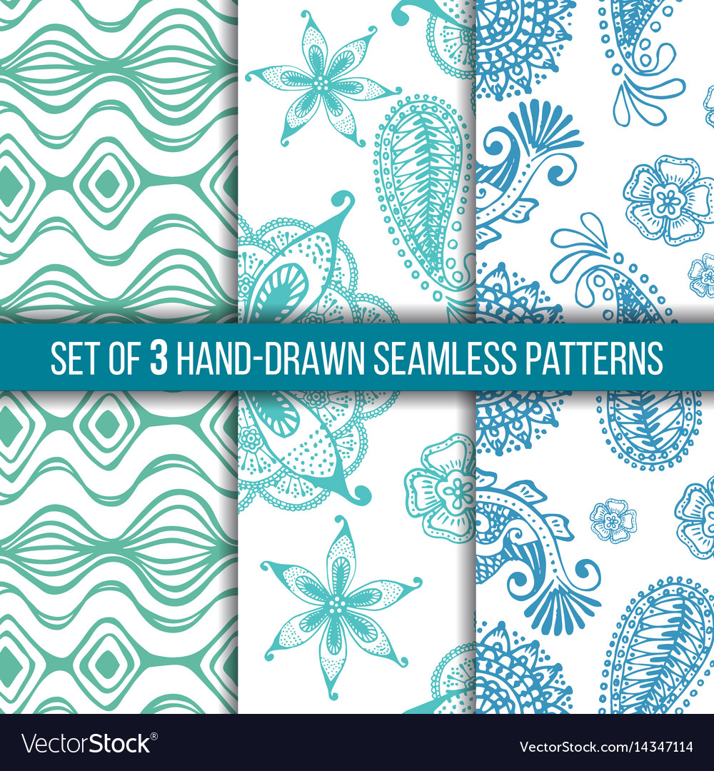 Set of 3 hand-drawn seamless patterns