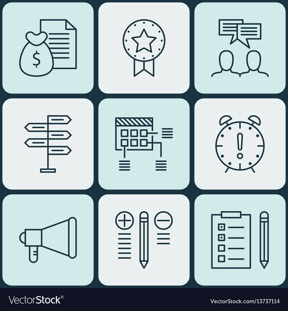 Set of 9 project management icons includes time vector image Set of 9 project management icons includes time