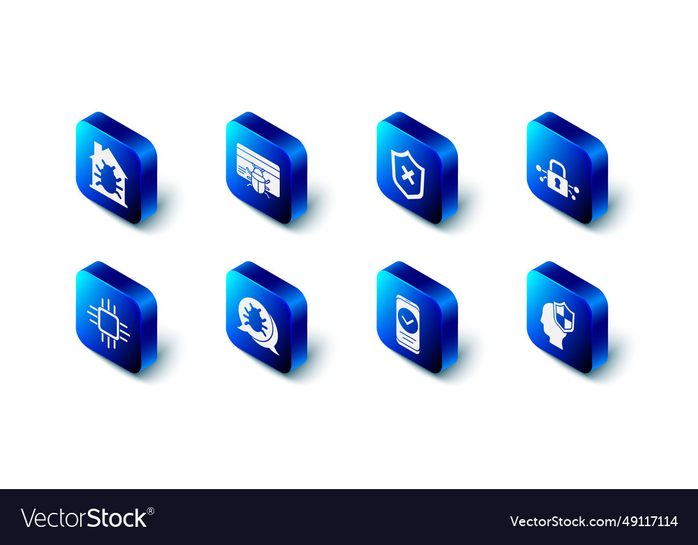 Set system bug in credit card shield with cross vector image Set system bug in credit card shield with cross