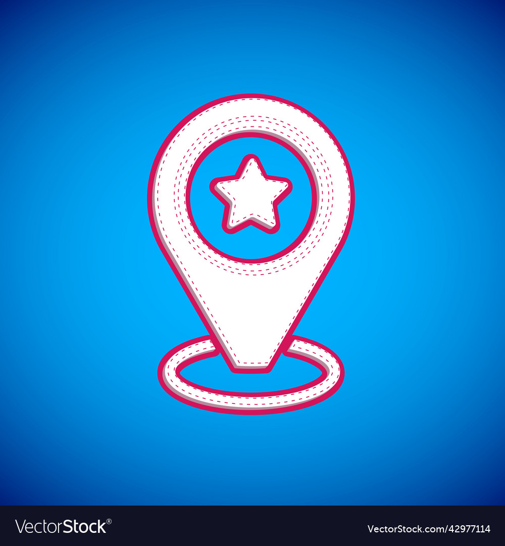 White map pointer with star icon isolated on blue vector image White map pointer with star icon isolated on blue