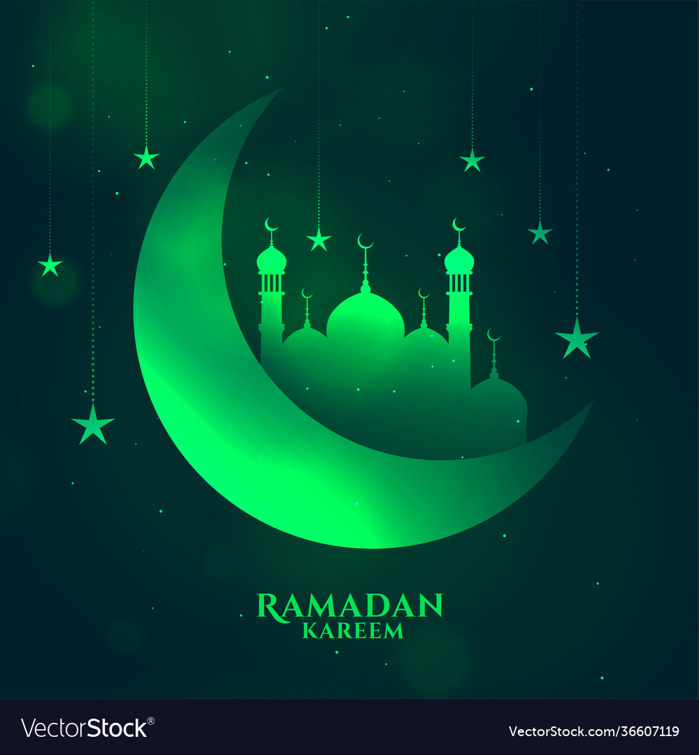 Greem ramadan kareem shiny background with moon Vector Image