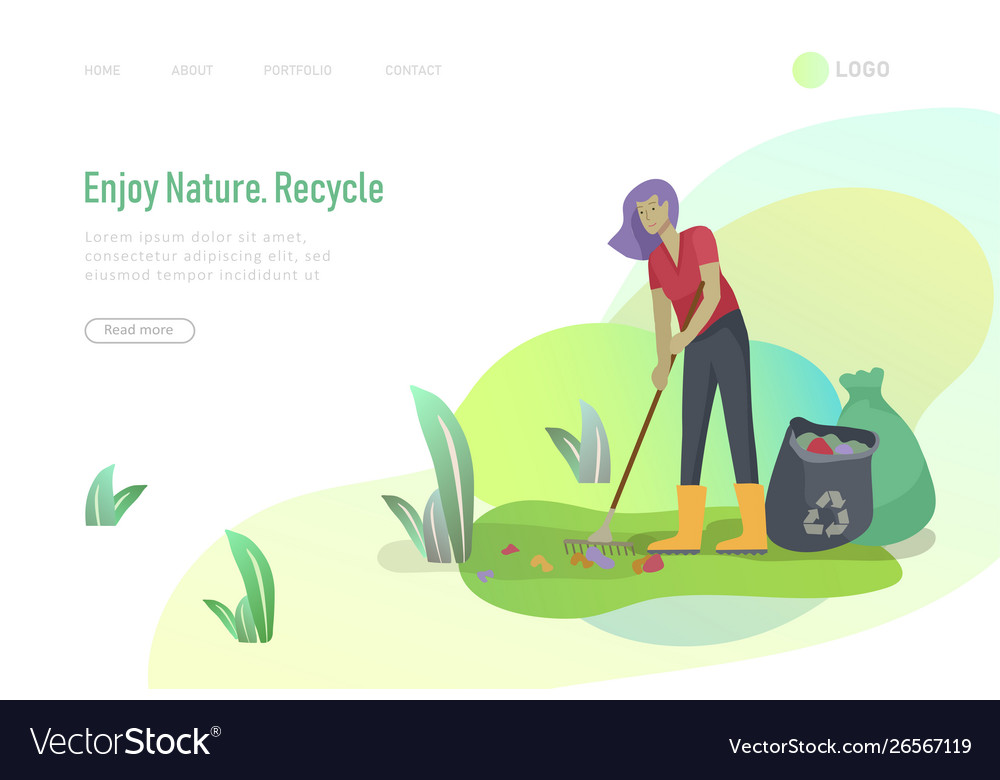 Landing page template with people recycle sort vector image Landing page template with people recycle sort