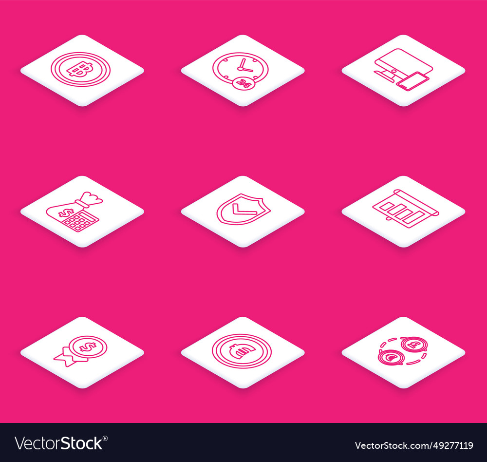 Set line cryptocurrency coin bitcoin shield check vector image Set line cryptocurrency coin bitcoin shield check