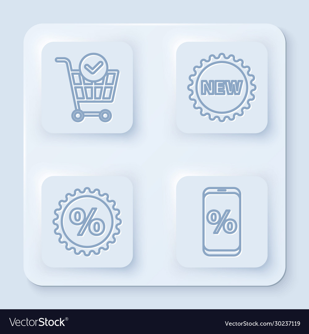 Set line shopping cart with check mark price tag