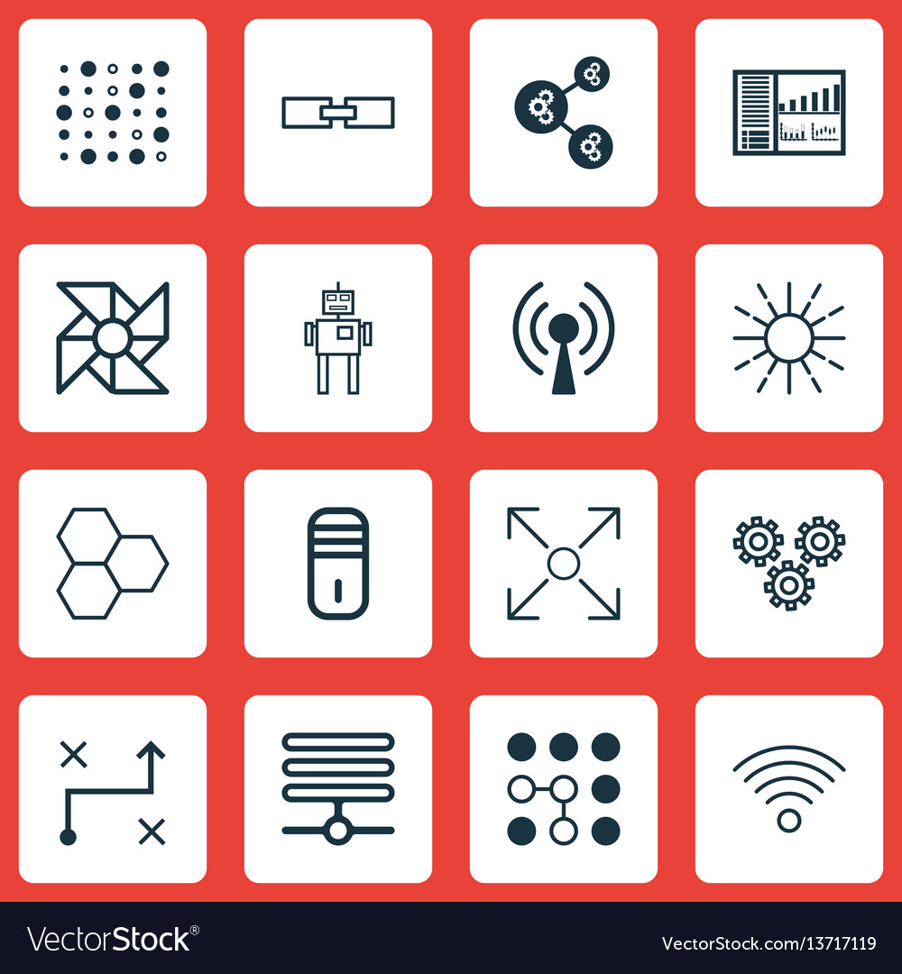 Set of 16 machine learning icons includes