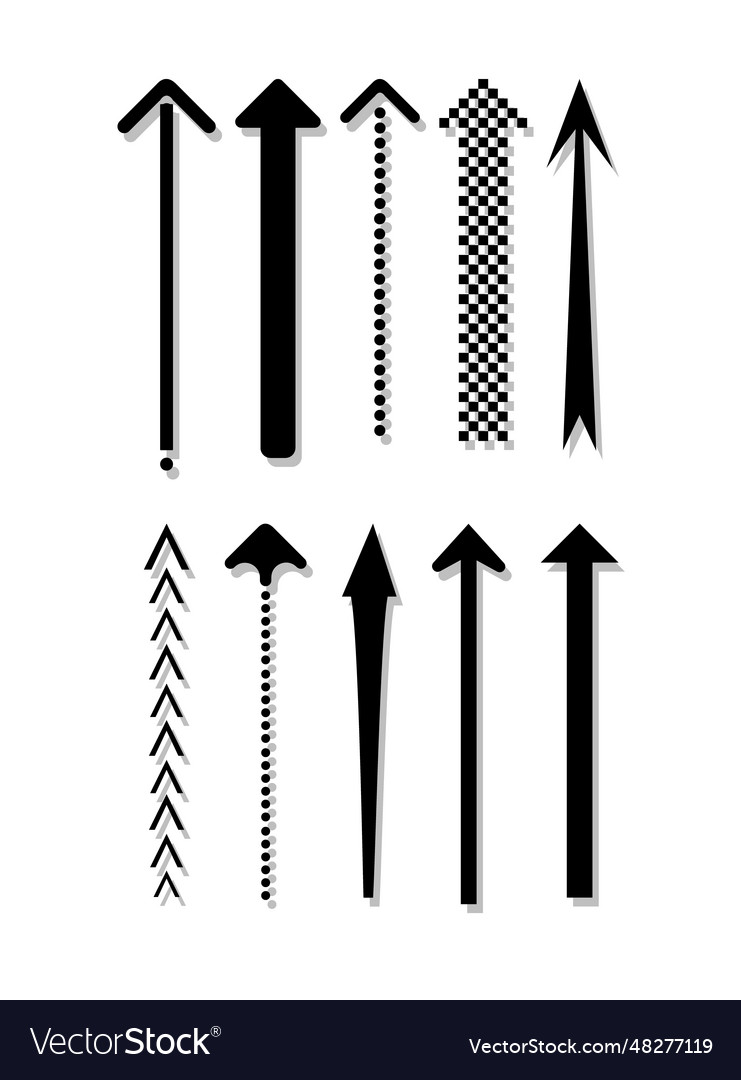 Set of black arrow pointing up shape vector image Set of black arrow pointing up shape