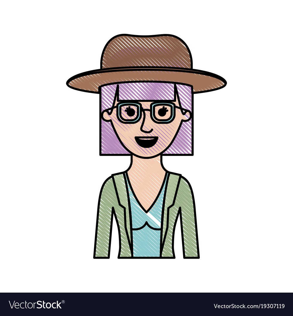 Woman half body with hat and glasses blouse