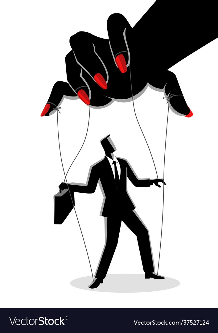 Businessman being control a woman puppeteer Vector Image