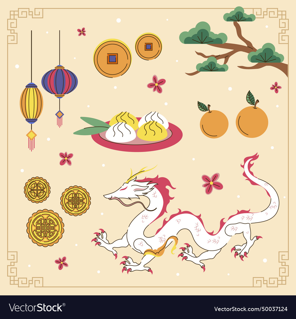 Elements set korean seollal holiday isolated Vector Image