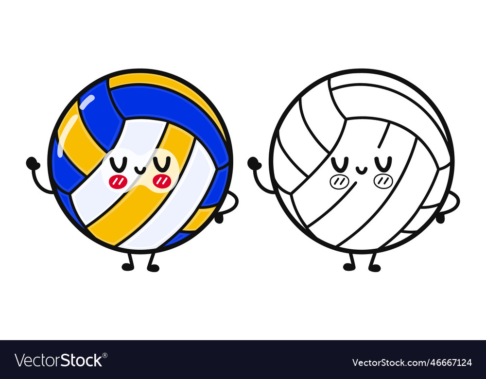 Funny cute happy volleyball characters bundle set