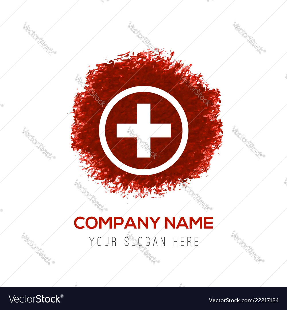 Hospital plus sign button icon - red watercolor