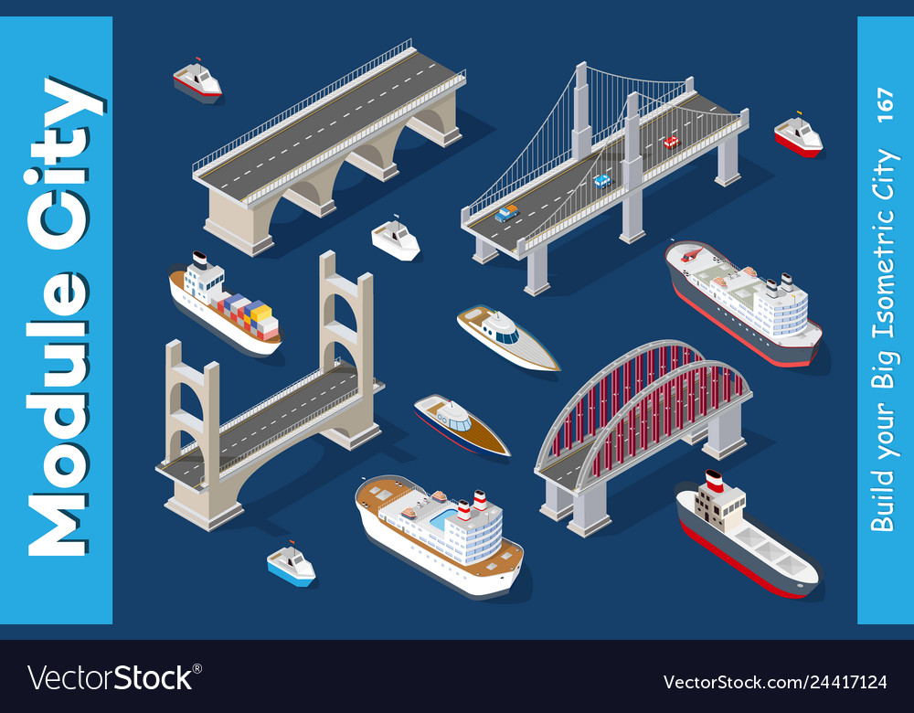 Isometric models ships Royalty Free Vector Image