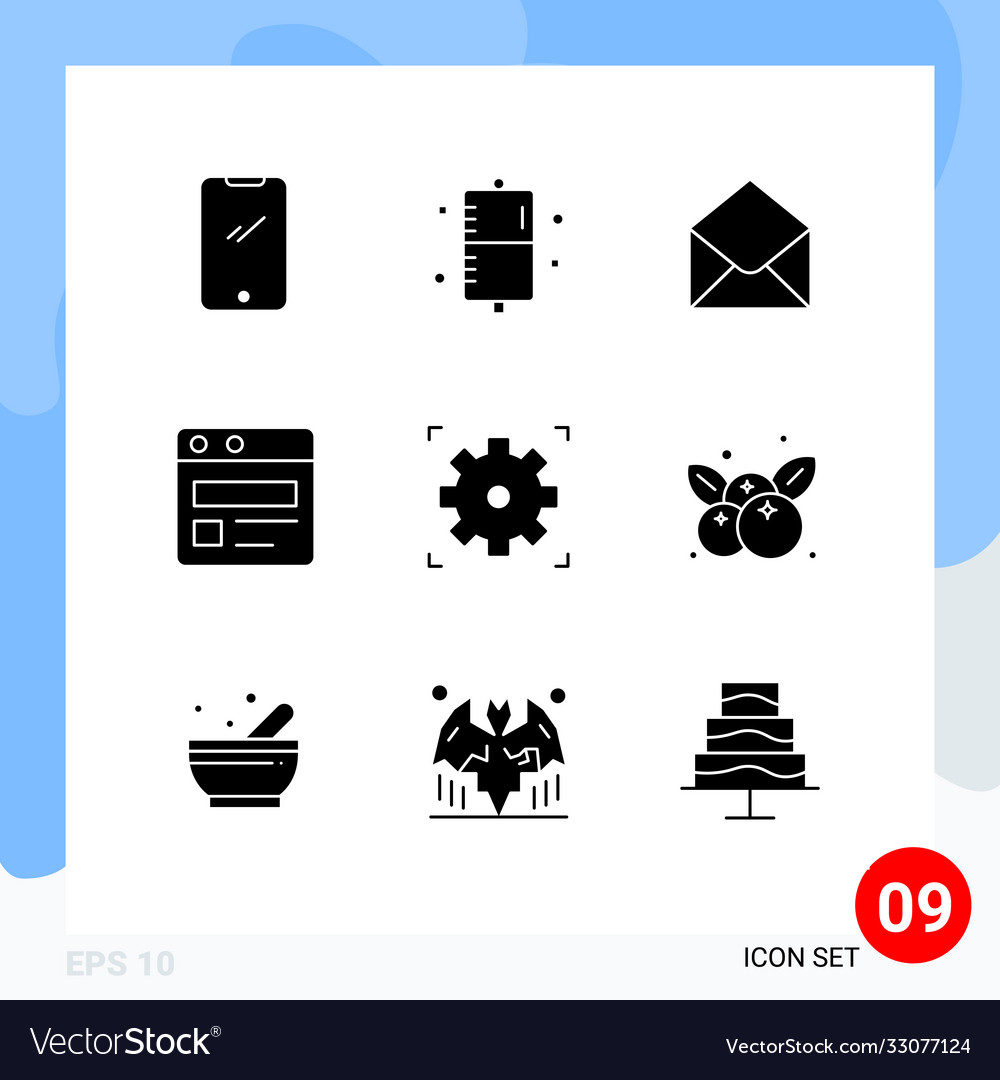 Modern set 9 solid glyphs pictograph cinema