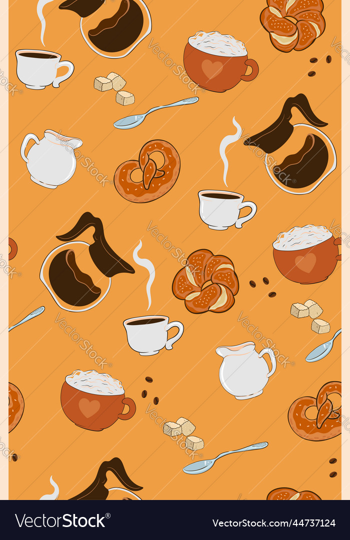 Seamless pattern with coffee and buns graphics Vector Image Seamless pattern with coffee and buns graphics