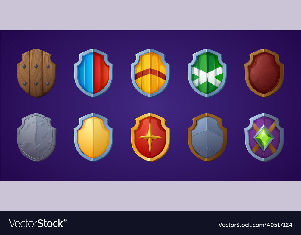 Fantasy Game Vector Icon Set, Medieval UI Game Badge, Wooden