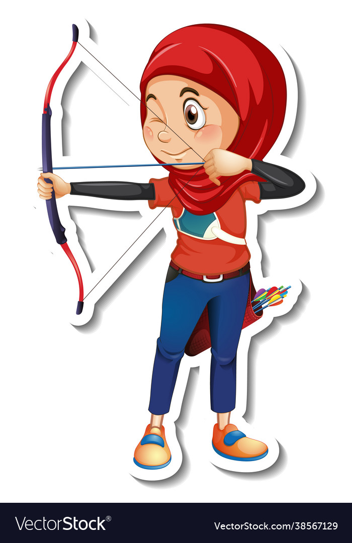 A sticker template with muslim girl holding Vector Image