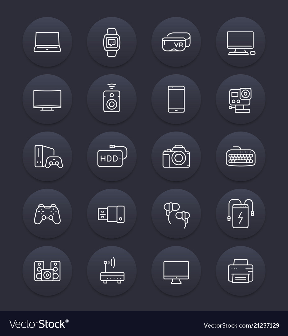Gadgets modern devices linear icons set vector image Gadgets modern devices linear icons set