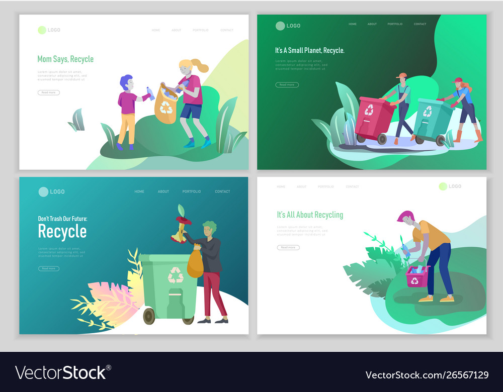 Landing page template with people recycle sort vector image Landing page template with people recycle sort