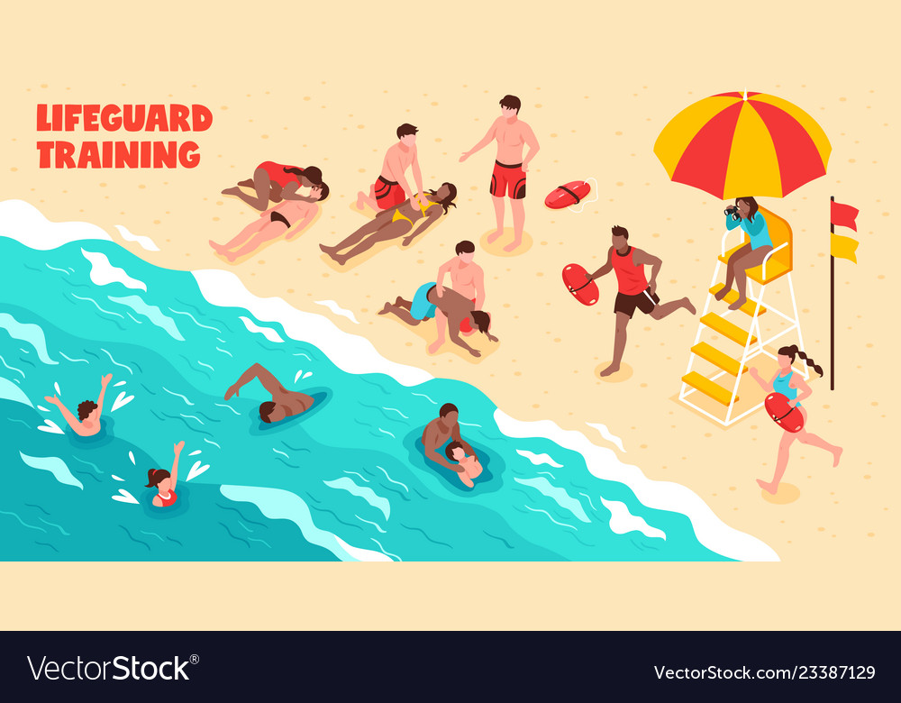 Lifeguard training horizontal Royalty Free Vector Image