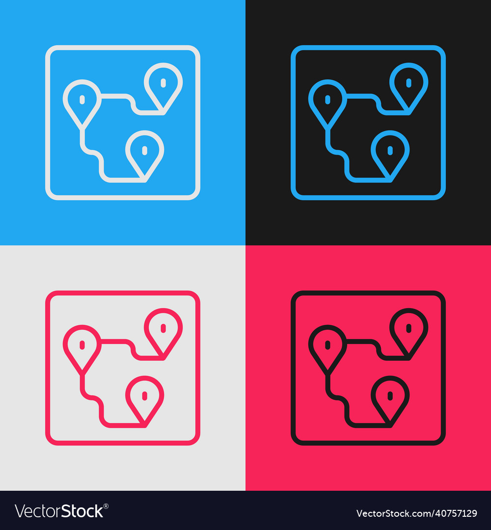 Pop art line route location icon isolated on color vector image Pop art line route location icon isolated on color
