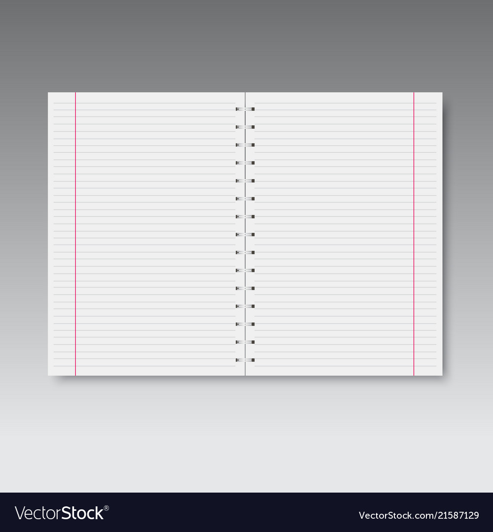 Realistic spiral lined and red line notebook vector image Realistic spiral lined and red line notebook