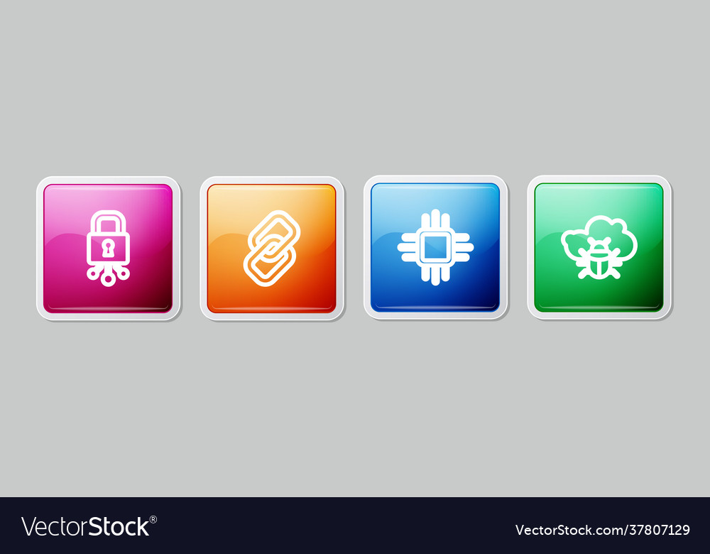 Set line cyber security chain link processor vector image Set line cyber security chain link processor