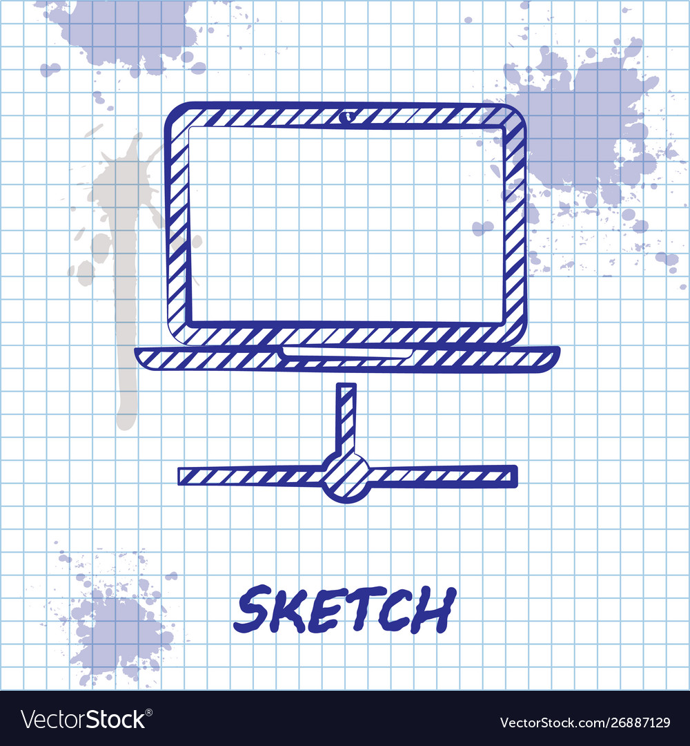 Sketch line computer network icon isolated