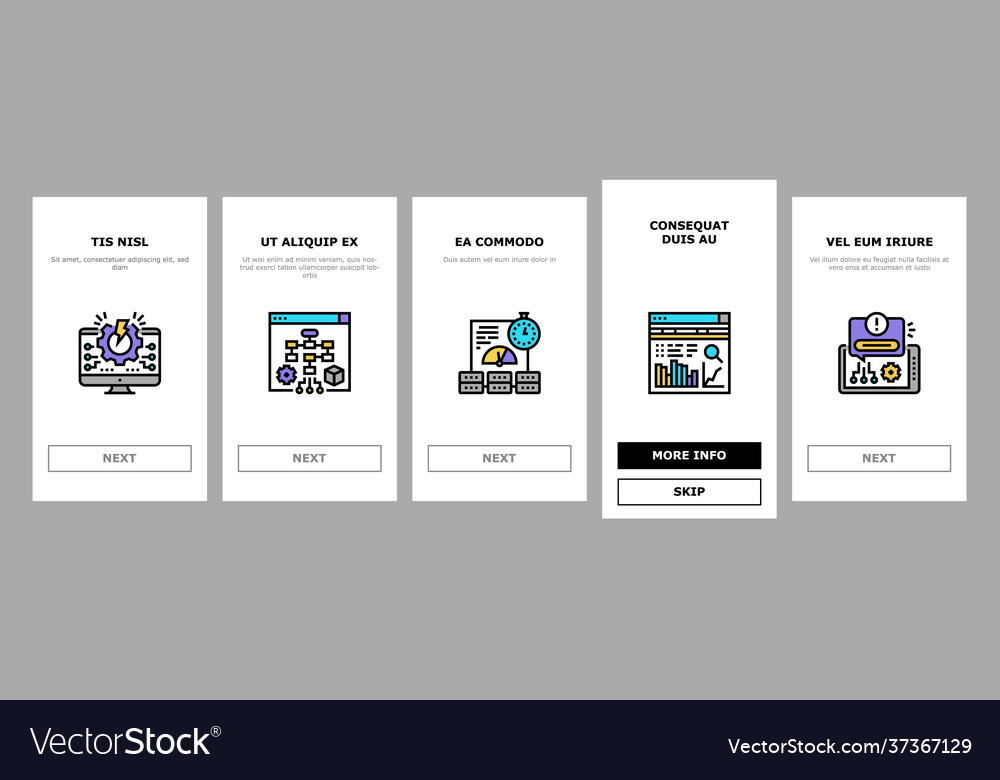 System work process onboarding icons set vector image System work process onboarding icons set