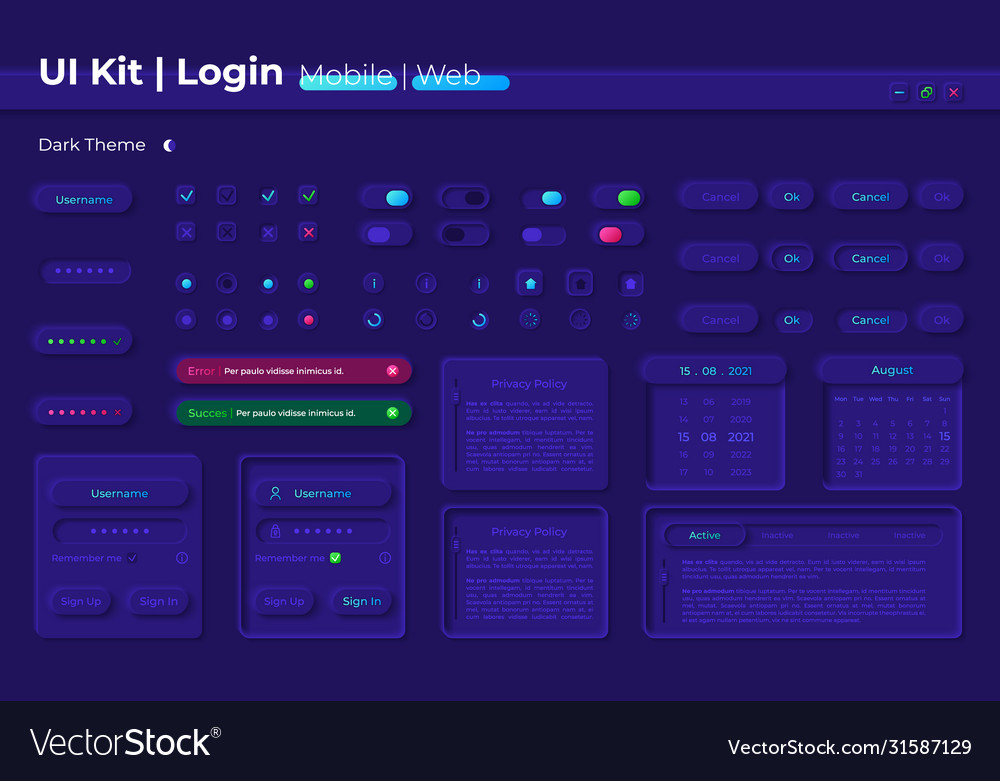 Verification ui elements kit vector image Verification ui elements kit