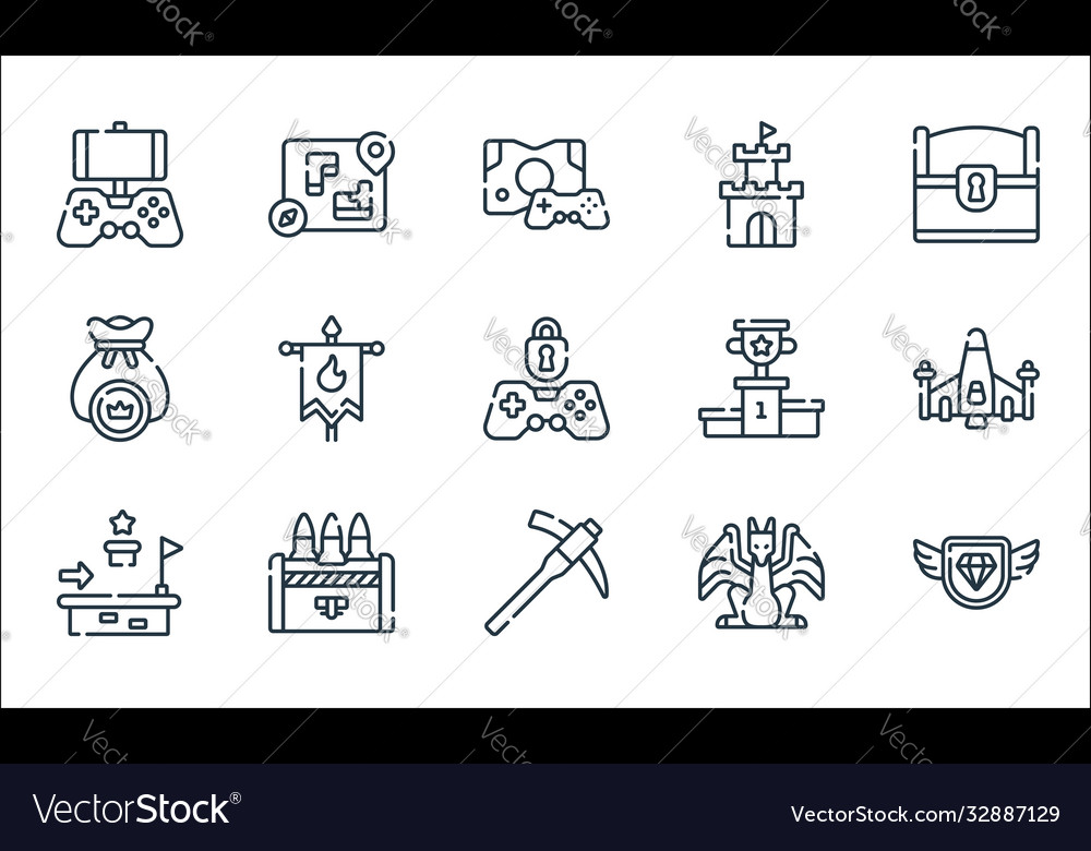 Videogame line icons linear set quality vector image Videogame line icons linear set quality