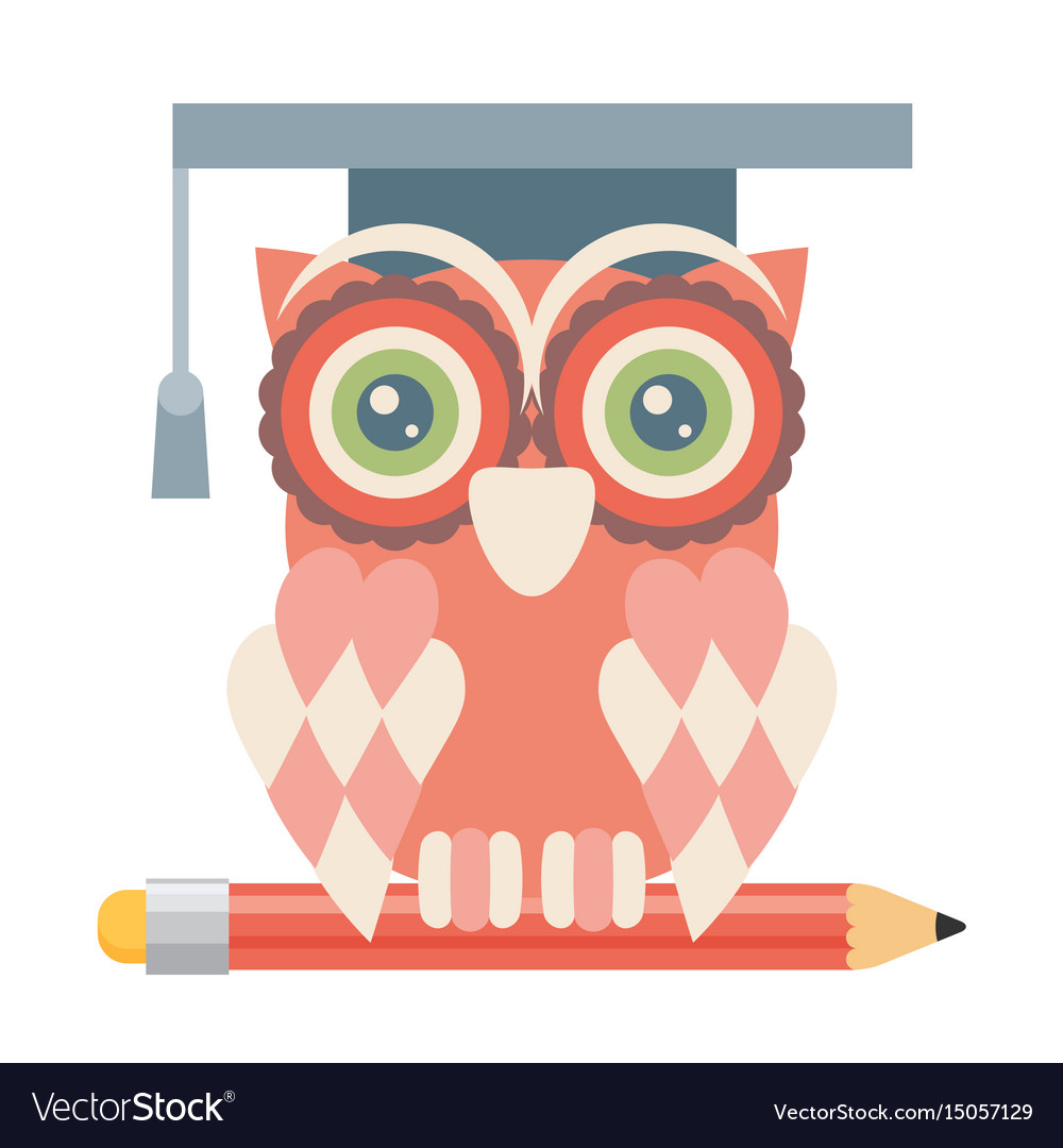 Wise owl with pencil university graduation Vector Image