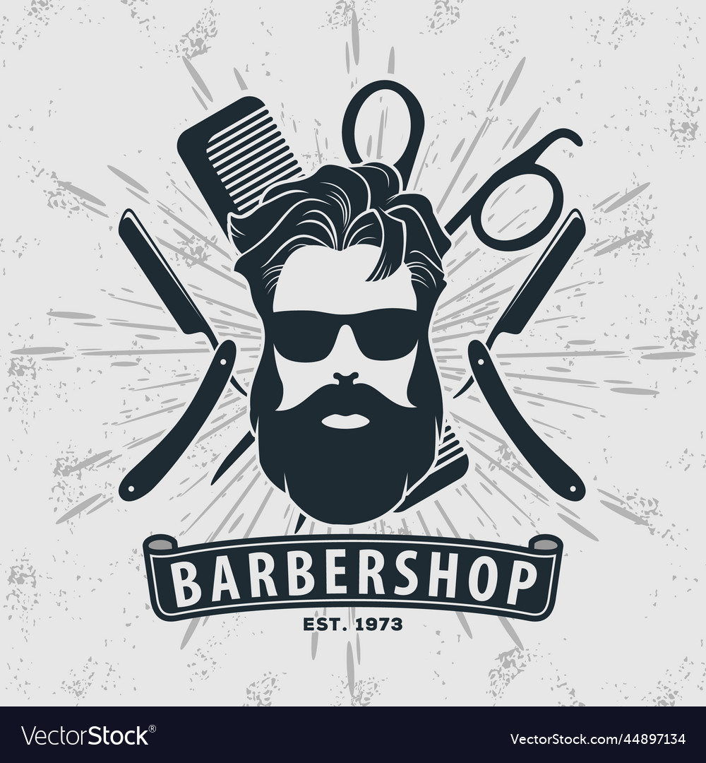 Barber shop poster template with bearded men Vector Image