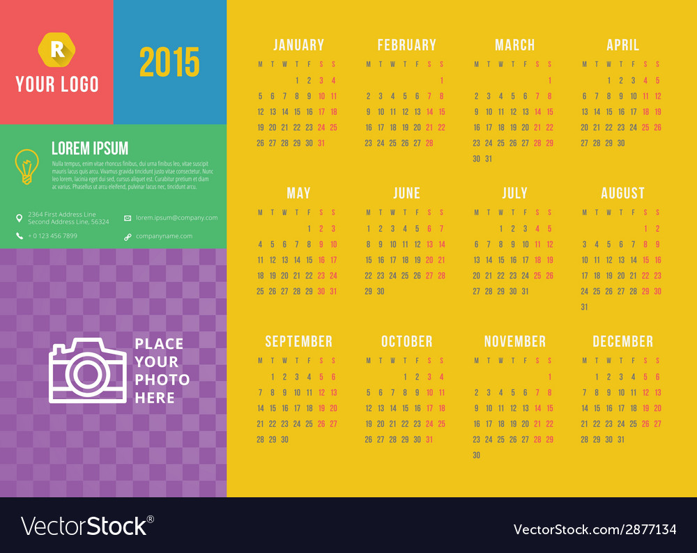 Calendar 2015 template week starts monday