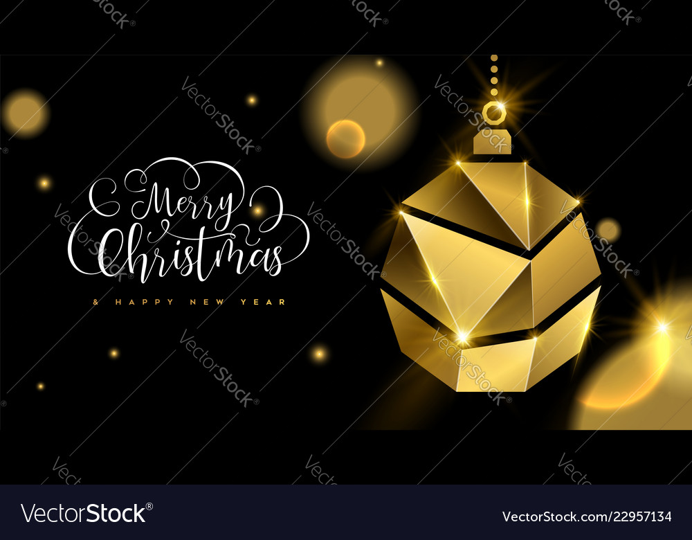 Christmas and new year 3d gold ornament ball card vector image Christmas and new year 3d gold ornament ball card