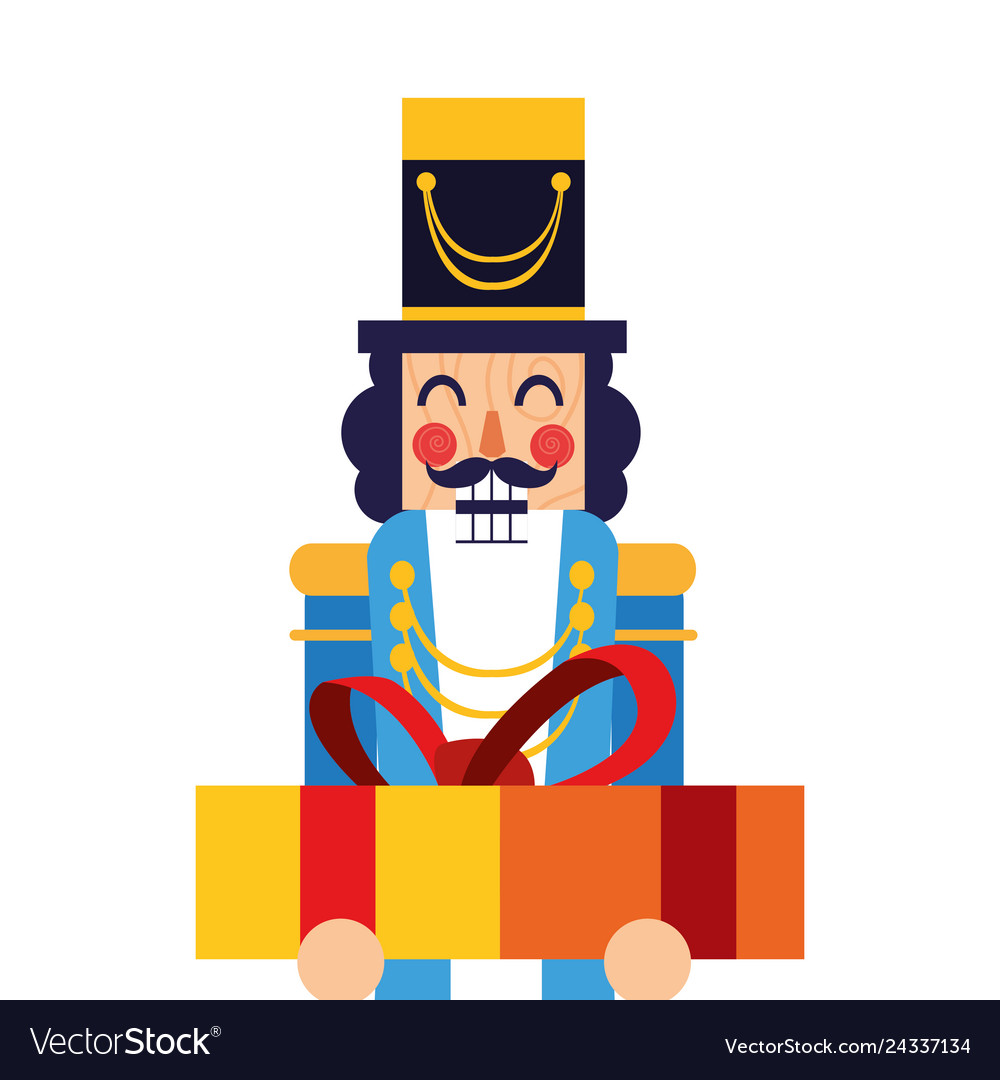 Christmas nutcracker holding gift box Royalty Free Vector