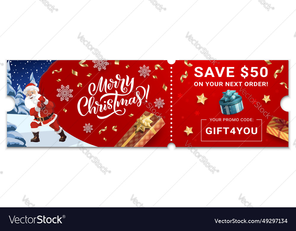 Christmas voucher with coupon xmas ticket Vector Image Christmas voucher with coupon xmas ticket Vector Image