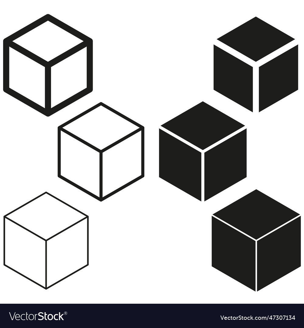 Cube set isolated icon 3d box in different styles
