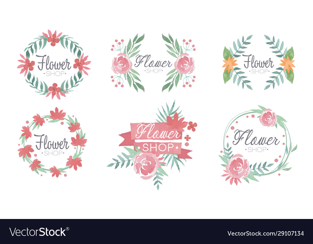 Flower shop logo templates set florist boutique